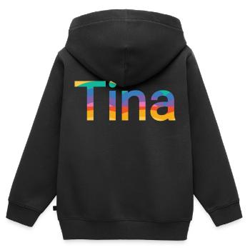 Nom Tina dans Rainbow Fatbe - Sweat Premium à capuche zippé enfant bio - noir - Dos - AI Model Kid Male (0cm)