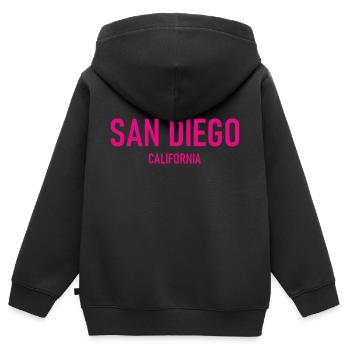 San Diego - California - USA - Amerika - Kinder Premium Organic Zip Hoodie - Schwarz - Hinten - AI Model Kid Male (0cm)