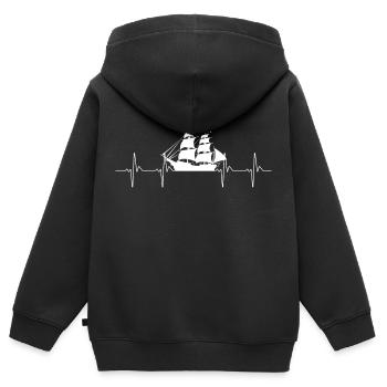 Piratenschiff Herzschlag Grafik - Kinder Premium Organic Zip Hoodie - Schwarz - Hinten - AI Model Kid Male (0cm)