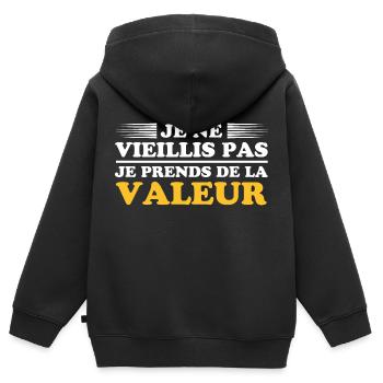 Ich werde nicht alt, ich steigere meinen Wert - Kinder Premium Organic Zip Hoodie - Schwarz - Hinten - AI Model Kid Male (0cm)