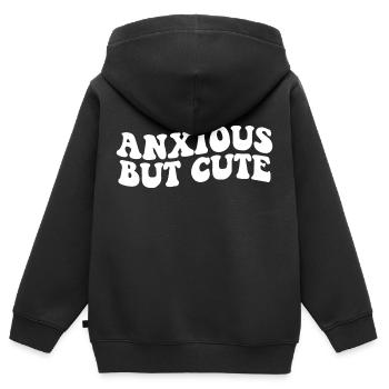Ängstlicher, aber süßer Angstbekämpfer Spaß - Kinder Premium Organic Zip Hoodie - Schwarz - Hinten - AI Model Kid Male (0cm)