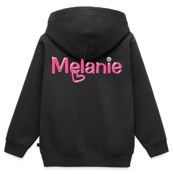 Melanie Name Balloon Police - Sweat Premium à capuche zippé enfant bio - noir - Dos - AI Model Kid Male (0cm)