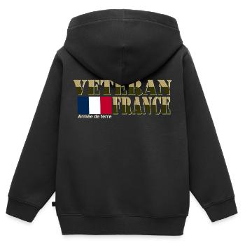 Vétérans France - Sweat Premium à capuche zippé enfant bio - noir - Dos - AI Model Kid Male (0cm)