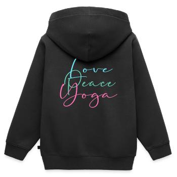 love, peace, yoga,schrift,pastell,bunt - Kinder Premium Organic Zip Hoodie - Schwarz - Hinten - AI Model Kid Male (0cm)