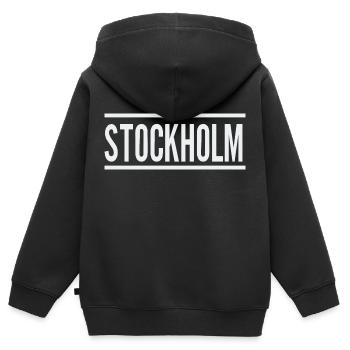 Stockholm - Kinder Premium Organic Zip Hoodie - Schwarz - Hinten - AI Model Kid Male (0cm)