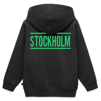 Stockholm - Kinder Premium Organic Zip Hoodie - Schwarz - Hinten - AI Model Kid Male (0cm)