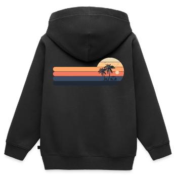 Retro Sonnenuntergang Palmen - Kinder Premium Organic Zip Hoodie - Schwarz - Hinten - AI Model Kid Male (0cm)