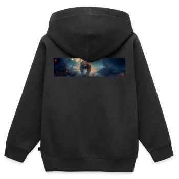 Apocalypse Monde Après L’Humanité Ours Géant - Sweat Premium à capuche zippé enfant bio - noir - Dos - AI Model Kid Male (0cm)