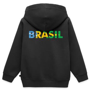 Brasilien Flaggendesign in Nationalfarben - Kinder Premium Organic Zip Hoodie - Schwarz - Hinten - AI Model Kid Male (0cm)