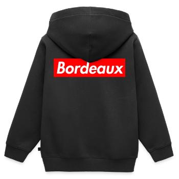 Bordeaux, Ville en France - Sweat Premium à capuche zippé enfant bio - noir - Dos - AI Model Kid Male (0cm)