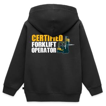 Opérateur de chariot élévateur à fourche certifié - Sweat Premium à capuche zippé enfant bio - noir - Dos - AI Model Kid Male (0cm)