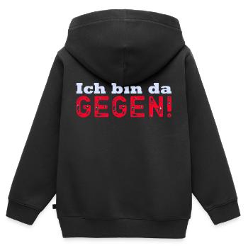Ich bin dagegen! - Kinder Premium Organic Zip Hoodie - Schwarz - Hinten - AI Model Kid Male (0cm)