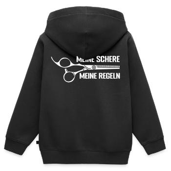 Meine Schere - Meine Regeln Friseur Salon Friseuri - Kinder Premium Organic Zip Hoodie - Schwarz - Hinten - AI Model Kid Male (0cm)