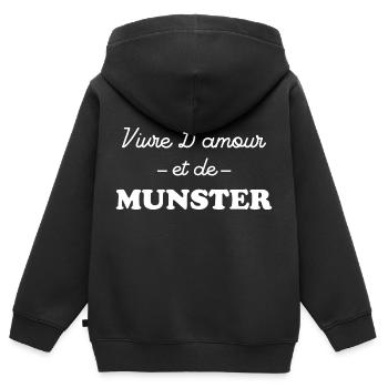 Vivre d'amour et de MUNSTER - Sweat Premium à capuche zippé enfant bio - noir - Dos - AI Model Kid Male (0cm)
