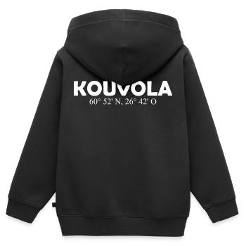 Kouvola - Finlande - Coordonnées Longitude Latitude - Sweat Premium à capuche zippé enfant bio - noir - Dos - AI Model Kid Male (0cm)