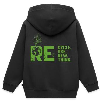 ReCycle ReUse ReNew ReThink - Kinder Premium Organic Zip Hoodie - Schwarz - Hinten - AI Model Kid Male (0cm)