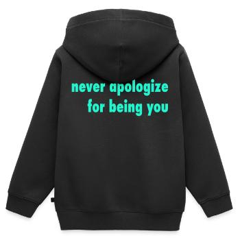 never apologize - Kids Premium Organic Zip-up Hoodie - black - Back - AI Model Kid Male (0cm)