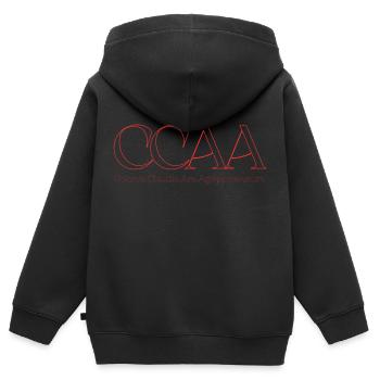 ccaa3 - Kinder Premium Organic Zip Hoodie - Schwarz - Hinten - AI Model Kid Male (0cm)