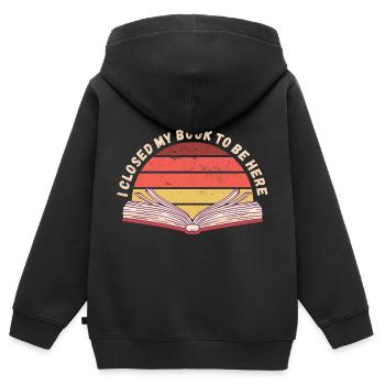 Ich habe mein Buch geschlossen um hier zu sein - Kinder Premium Organic Zip Hoodie - Schwarz - Hinten - AI Model Kid Male (0cm)