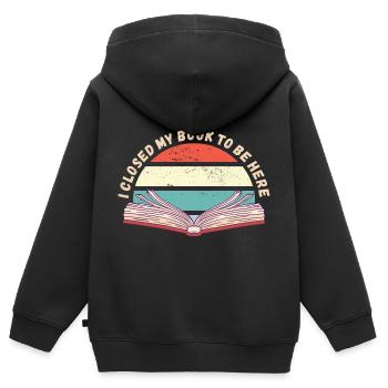Ich habe mein Buch geschlossen um hier zu sein - Kinder Premium Organic Zip Hoodie - Schwarz - Hinten - AI Model Kid Male (0cm)