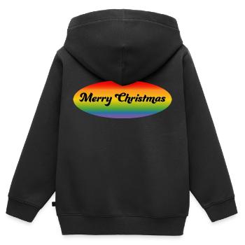 LGBTQI Joyeux Noël Arc-en-ciel Ovale - Sweat Premium à capuche zippé enfant bio - noir - Dos - AI Model Kid Male (0cm)