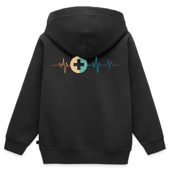 Retro Herzschlag Medizin - Kinder Premium Organic Zip Hoodie - Schwarz - Hinten - AI Model Kid Male (0cm)