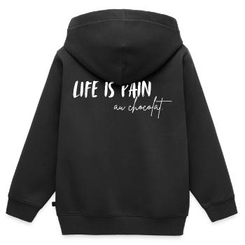 La vie, c’est pain au chocolat. La vie, c’est du chocolat - Sweat Premium à capuche zippé enfant bio - noir - Dos - AI Model Kid Male (0cm)