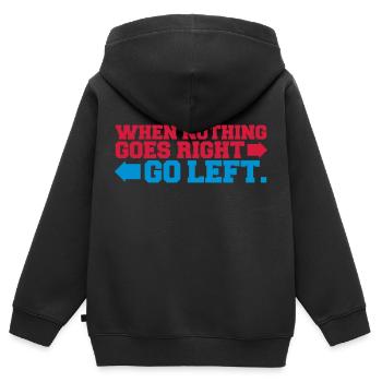 when nothing goes right go left arrows saying logo - Kids Premium Organic Zip-up Hoodie - black - Back - AI Model Kid Male (0cm)