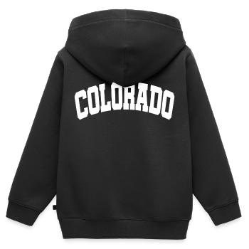 Colorado Weiß - Kinder Premium Organic Zip Hoodie - Schwarz - Hinten - AI Model Kid Male (0cm)