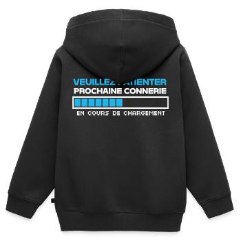 Connerie chargement cadeau humour - Sweat Premium à capuche zippé enfant bio - noir - Dos - AI Model Kid Male (0cm)