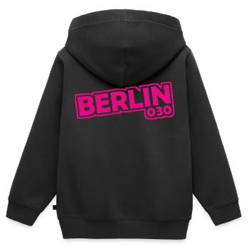 Berlin - 030 - Capitale - Allemagne - Indicatif régional - Sweat Premium à capuche zippé enfant bio - noir - Dos - AI Model Kid Male (0cm)