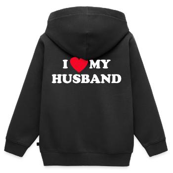 J’aime mon mari - Sweat Premium à capuche zippé enfant bio - noir - Dos - AI Model Kid Male (0cm)