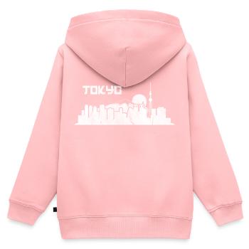 TOKYO SKYLINE BLACK AND WHITE by The Manzanita - Sweat Premium à capuche zippé enfant bio - rose - Dos - AI Model Kid Female (0cm)