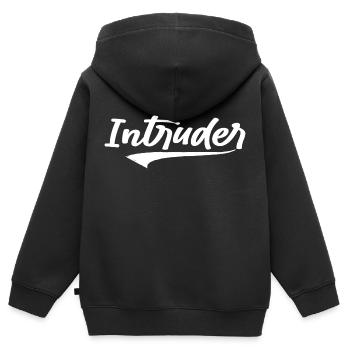 intrus hacker intrus clan sticker ordinateur - Sweat Premium à capuche zippé enfant bio - noir - Dos - AI Model Kid Male (0cm)