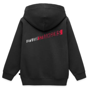 Citation Restons Strangers - Sweat Premium à capuche zippé enfant bio - noir - Dos - AI Model Kid Male (0cm)