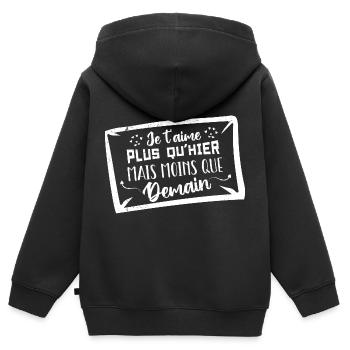 Je t’aime plus qu’hier mais moins que demain - Sweat Premium à capuche zippé enfant bio - noir - Dos - AI Model Kid Male (0cm)