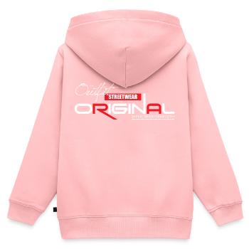 Original Black Design Streetwear Shirt Denim Style - Kinder Premium Organic Zip Hoodie - Rosa - Hinten - AI Model Kid Female (0cm)