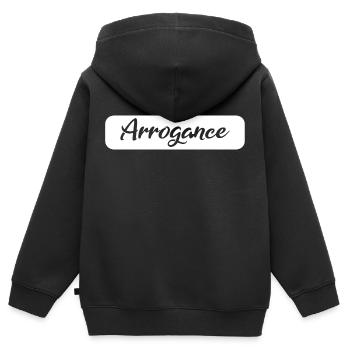 Arrogance Cadeau blanc - Sweat Premium à capuche zippé enfant bio - noir - Dos - AI Model Kid Male (0cm)