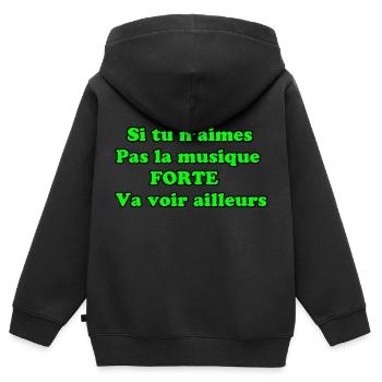 Citation musique forte ou rien vert - Sweat Premium à capuche zippé enfant bio - noir - Dos - AI Model Kid Male (0cm)