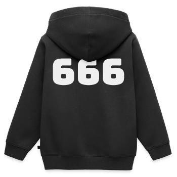 666 - Kinder Premium Organic Zip Hoodie - Schwarz - Hinten - AI Model Kid Male (0cm)