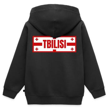 Ville de Tbilissi avec le drapeau géorgien - Sweat Premium à capuche zippé enfant bio - noir - Dos - AI Model Kid Male (0cm)