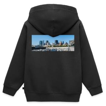 Panoramablick auf die Skyline von Montreal vom Hafen aus - Kinder Premium Organic Zip Hoodie - Schwarz - Hinten - AI Model Kid Male (0cm)