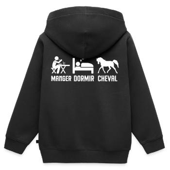 Manger dormir faire du cheval - Sweat Premium à capuche zippé enfant bio - noir - Dos - AI Model Kid Male (0cm)