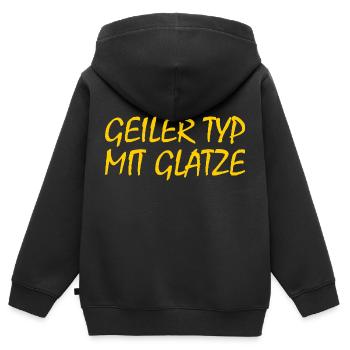 geiler typ mit glatze - Kinder Premium Organic Zip Hoodie - Schwarz - Hinten - AI Model Kid Male (0cm)