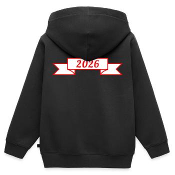 2026 Banderole carré | Vectorale - Sweat Premium à capuche zippé enfant bio - noir - Dos - AI Model Kid Male (0cm)