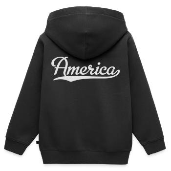 America - Kinder Premium Organic Zip Hoodie - Schwarz - Hinten - AI Model Kid Male (0cm)