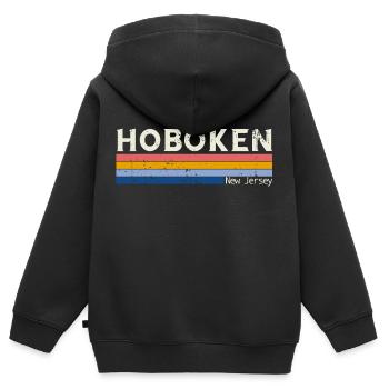 Vintage 70s 80s Style Hoboken NJ - Sweat Premium à capuche zippé enfant bio - noir - Dos - AI Model Kid Male (0cm)