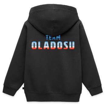 Team Oladosu | Warming Stripes - Kinder Premium Organic Zip Hoodie - Schwarz - Hinten - AI Model Kid Male (0cm)