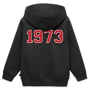 1973 - Kinder Premium Organic Zip Hoodie - Schwarz - Hinten - AI Model Kid Male (0cm)