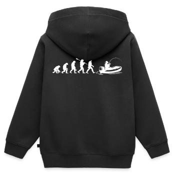 Evolution Fischerboot | Fischer Geschenk - Kinder Premium Organic Zip Hoodie - Schwarz - Hinten - AI Model Kid Male (0cm)